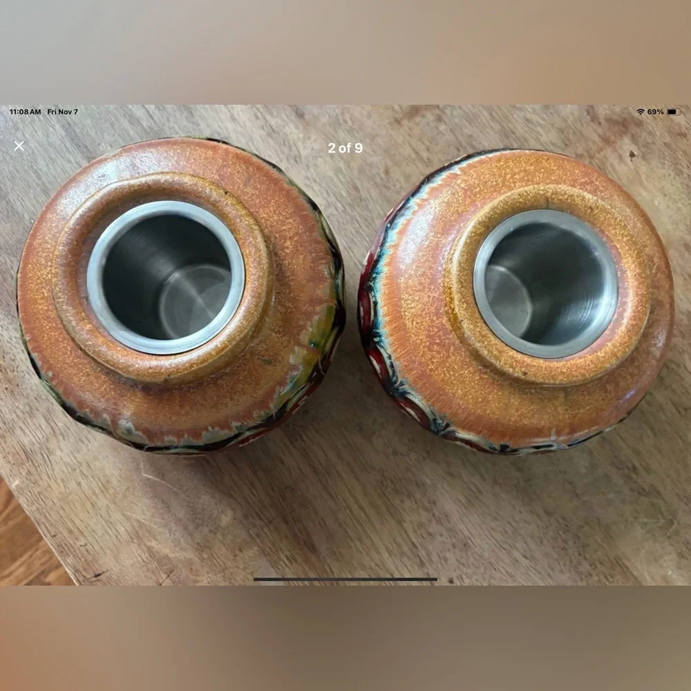 Ceramic Tabletop Fireplaces with Brown Glaze. Set of Two.